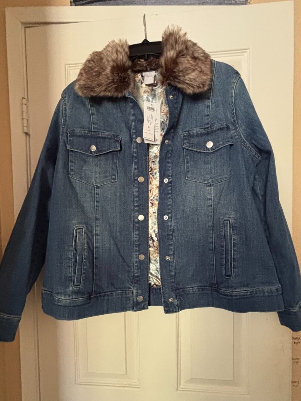Chico Brand Denim/Jean Jacket with removable Faux Fur Collar